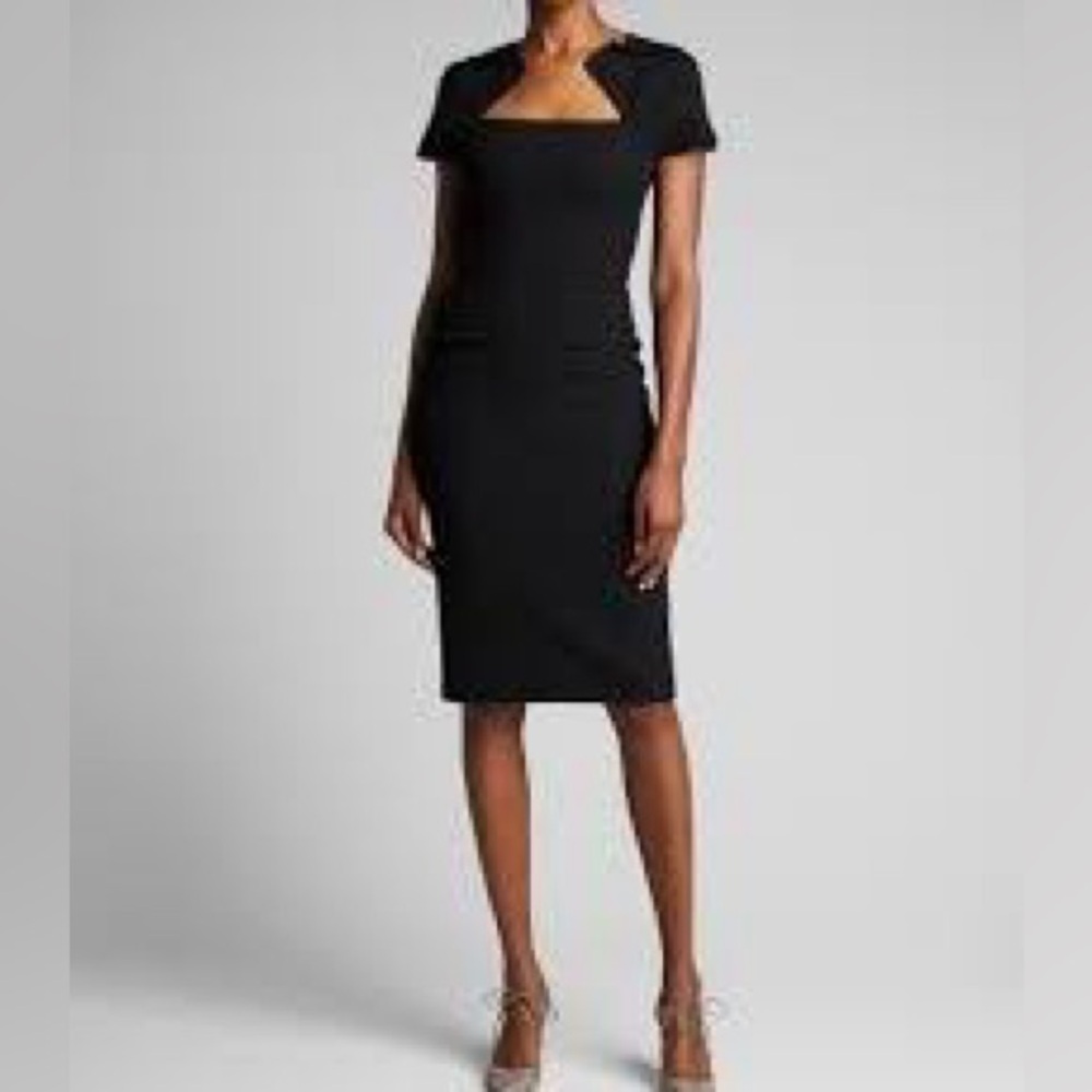 Roland Mouret Myrtha Folded Sheath Dress Black Wool Crepe Size US 8